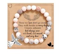 BABORI Sympathy Gifts for Loss of Loved one Memorial Healing Remembrance Condolence Grief Present for Women Pink Beads Bracelet With Angel Wings, 5 UK, Stone, no gemstone