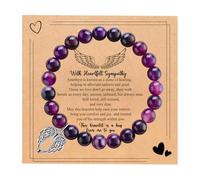 BABORI Sympathy Gifts for Loss of Loved one Memorial Healing Remembrance Condolence Grief Present for Women Pink Beads Bracelet With Angel Wings, 5 UK, Stone, no gemstone