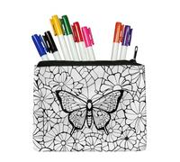 Babrukda DIY Coloring Coin Bag for Kids Coloring Zipper Pencil Bag with 8 Colored Marker for Party, Birthday Gifts, Activity, Butterfly Daisy, 5.71 x 7.48 Inch