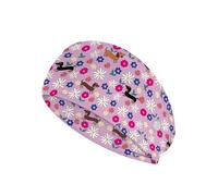 Babrukda Elastic Headbands with Button Yoga Sports Running Sweatband Non Slip Nurse Doctor Headwrap Ear Protection Holder Hair Bands for Men Women Friends Colorful Daisy Dachshund Print