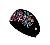 Babrukda Nursing Headbands for Women with Button for Mask Doctor Nurse Sweatband Fashion Flower Print Hair Bands Turban Women Men Head Wrap Elastic Headwear Headwrap for Working
