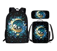 Babrukda Pack of 3 Kids School Backpack Set, Bookbag Lunch Box Pencil Pouch Set, Panda Moon, One Size