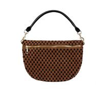 Babs + Birdie Freya Crescent Crossbody Bag - Checkered Vegan Suede, Adjustable Strap, 10 Colors, Brown/Black Checkered, Casual