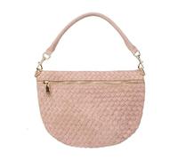 Babs + Birdie Freya Crescent Crossbody Bag - Checkered Vegan Suede, Adjustable Strap, 10 Colors, Light Pink, Casual