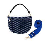 Babs + Birdie Freya Crescent Crossbody Bag - Checkered Vegan Suede, Adjustable Strap, 10 Colors, Royal Blue/Black Checkered, Casual