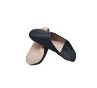 Babuchas Unisex Moroccan slippers in genuine leather very comfortable for walking around the house, Black/White, 5 UK