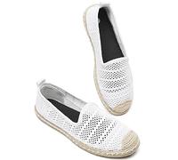 BABUDOG Women's Breathable Mesh Flats Shoes, Soft Espadrilles Flats, White Slip on Shoes Loafers, White, 8 UK