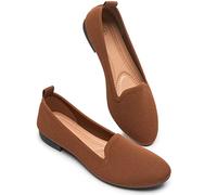 BABUDOG Women's Sparkly Flats Shoes Shiny Mesh Loafers Shoes Soft Memory Foam Flats, Brown, 6.5 UK