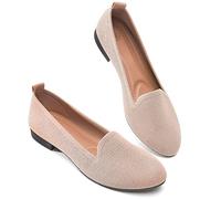 BABUDOG Women's Sparkly Flats Shoes Shiny Mesh Loafers Shoes Soft Memory Foam Flats, Sparkly Apricot Pink, 4.5 UK