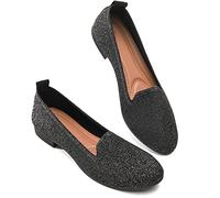BABUDOG Women's Sparkly Flats Shoes Shiny Mesh Loafers Shoes Soft Memory Foam Flats, Sparkly Black, 6 UK