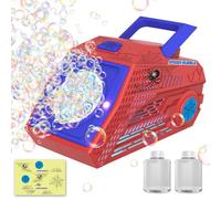 Babuloo Bubble Machine, Automatic Bubble Machine for Kids 10000+ Bubbles per Minute, Portable Bubble Making Toy with 6 Big Holes/Lights/2 Solution/Battery/Spider Sticker for Outdoor Wedding Party, Red