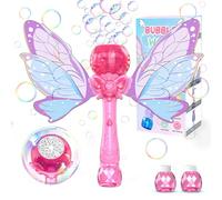 Babuloo Butterfly Bubble Wand for Kids Girls, Automatic Bubble Machine with Lights/10000+ Bubbles/2 Bubble Solution, Handheld 10 Holes Bubble Wand Machine Toy for Outdoor Party Wedding Gift-Pink