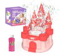Babuloo Castle Bubble Machine, Automatic Bubble Maker Toys for Kids 10000+ Bubbles per Minute with 2 Lights/10 Holes/Solution, Light Up Bubble Machine for Outdoor Party Wedding Gift, Pink