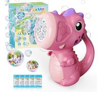 Babuloo Dinosaur Bubble Machine, Handheld Automatic Bubbles Machine for Kids 9000+ Bubbles Per Min with Bubble Solution/Lights, Portable Dino Bubble Maker Blower Toys for Outdoor Party Wedding-Pink
