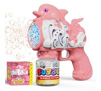 Babuloo Dolphins Bubble Gun for Kids, Portable Bubble Machine 10000+ Bubbles Per Minute with Bubble Solution, 10 Holes Automatic Bubble Blower Gun with Lights for Outdoor Party Wedding, Pink