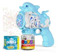 Babuloo Dolphins Bubble Gun for Kids, Portable Bubble Machine Gun 10000+ Bubbles Per Minute with Bubble Solution, 10 Holes Bubble Making Toys with Lights for Outdoor Party Wedding Easter