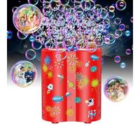 Babuloo Fireworks Bubble Machine, Automatic Bubble Blower 20000+ Bubbles per Min for Kids, 26 Holes Bubble Machine Maker Toys with Lights/240ml Solution/DIY Sticker for Outdoor Party Wedding-Red