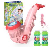 Babuloo Saxophone Bubble Machine, Automatic Bubble Making Toy for Kids 10000+ Bubbles Per Minute with Detachable Lanyard/2 Bubble Solution, Portable Outdoor Bubble Blower for Wedding Party, Pink