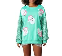 BABWWNIX Christmas Sequins Sweatshirts Women Glitter Oversized Pullovers Tops Graphic Funny Santa Xmas Holiday Sparkly Shirt (Light Green, 2XL)