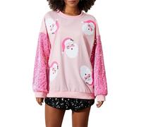 BABWWNIX Christmas Sequins Sweatshirts Women Glitter Oversized Pullovers Tops Graphic Funny Santa Xmas Holiday Sparkly Shirt (Pink, S)