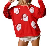 BABWWNIX Christmas Sequins Sweatshirts Women Glitter Oversized Pullovers Tops Graphic Funny Santa Xmas Holiday Sparkly Shirt (Red, M)