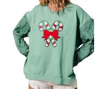BABWWNIX Christmas Sequins Sweatshirts Women Glitter Oversized Pullovers Tops Graphic Funny Santa Xmas Holiday Sparkly Shirt (D-Light Green, L)