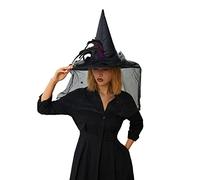 BABWWNIX Halloween Witch Hat, Halloween Costume Witches Hats for Women, Spiders Wizard Cap Novelty Cosplay Hats for Party (B-Black, 18.9x14.17inch)