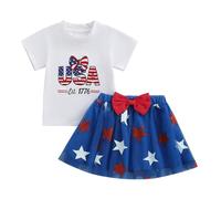 BABWWNIX My First 4th Fourth Of July Baby Girl Outfit Short Sleeve Romper +Tutu Tulle Skirt + Headband Patriotic Clothes Set (D-White, 12-18 Months)