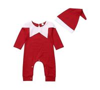 BABWWNIX Newborn Baby My First Christmas Elf Outfit Long Sleeve Santa Claus One Piece Romper Jumpsuit with Hat Xmas Costumes (Red, 18-24 Months)