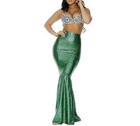 BABWWNIX Women Mermaid Costume Skirt Sexy Sequin High Waisted Fish Tail Fancy Long Maxi Skirts Halloween Cosplay Party Dress (Green, M)