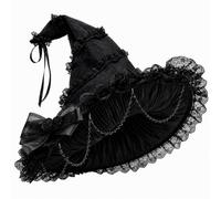 BABWWNIX Women's Witch Hat Lolita Magic Wizard Hat Halloween Costume Accessory (Black, One Size)