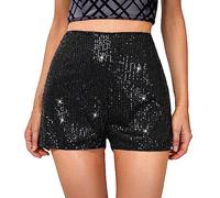 BABWWNIX Women's Y2K Sequin Mini Shorts Sparkle Elastic Waist A Line Party Concert Short Going Out Bottoms Beaded Bling Pant (Black, XL)