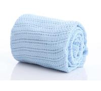 Baby 100% Pure Cotton Cellular Blanket for Pram Cot Bed Moses Basket Crib 70 x 90 cm 3 Colours : Pink , White Or Blue (Blue)
