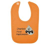 Baby 1st Banner Ghost Personalised Applique Halloween Bib. (Orange)