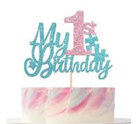 Baby 1st Birthday Cake Topper, Light Blue&Pink Glitter First Birthday Celebration Decoration for Boy Girl 1st Bday Baby Shower Party Supplies