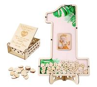 Baby 1st Birthday Decorations, First Birthday Guest Book Alternatives Wooden Acrylic Birthday Table Decoration (Pink)