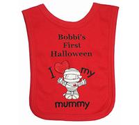 Baby 1st Halloween Applique I Love You Mummy Personalised Bib. (Red)