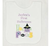Baby 1st Halloween Hocus Pocus Applique Personalised Bib. (White)