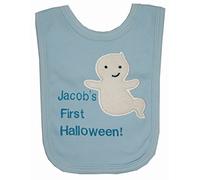 Baby 1st Little Ghost Personalised Applique Halloween Bib. (Blue)
