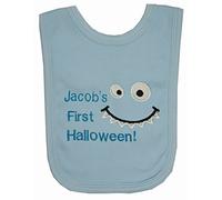 Baby 1st Monster Face Personalised Applique Halloween Bib. (Blue)