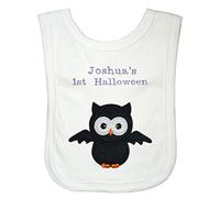 Baby 1st Personalised Applique Bat/Owl Halloween Bib (White)