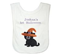 Baby 1st Personalised Applique Cat Halloween Bib (White)