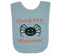 Baby 1st Spider Personalised Applique Halloween Bib. (Blue)
