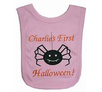 Baby 1st Spider Personalised Applique Halloween Bib. (Pink)