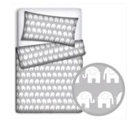 Baby 3Pc Bedding Set Pillow Duvet Fit Bed Liner Cot Bed 140x70cm Elephants Grey