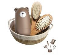 Baby 7 in 1 Grooming Set, Nail Scissors, Nail File, Tweezers, Natural Wood Hair Comb, Storage Basket for Children and Newborns in Beautiful Gift Box.