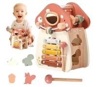 Baby Activity Cube, 5 in 1 Wooden Baby Toys Educational Learning Mushroom Shaped Sorter Activity Cube for Children Boys and Girls Birthday Gifts