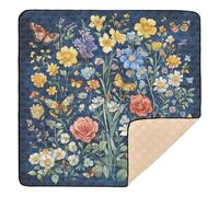 Baby Activity Mat with Autumn Flowers, Pink, Butterflies, Bees, Soft, Thick, Kids Activity Mat, 50" x 50"