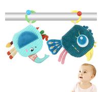 Baby Activity Soft Book Toy, with Squeaker and Crinkle Paper, Sensory Toys for Infant 2 Pack Dinosaur and Animal Theme, 0-6-12 Months (Elephant)