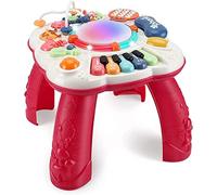 Baby Activity Table Toys, Birthday Gift Music Learning Table for 0-6 Months 1 2 3 Year Old Boys and Girls, Education Music Table with Light and Sound 30×30×29cm, Red